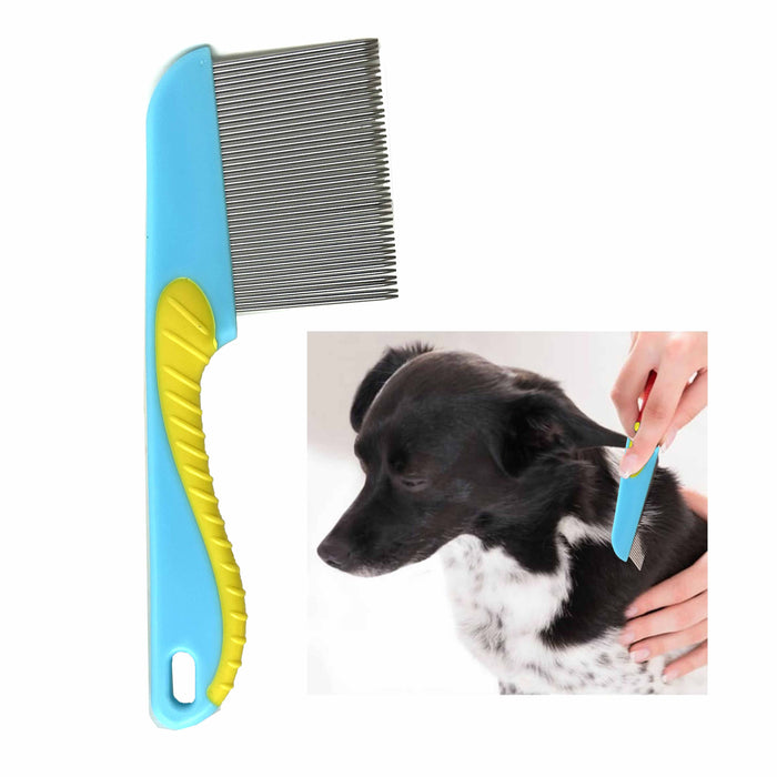 2 Pc Stainless Steel Pet Hair Comb Metal Teeth Dog Cat Flea Brush Grip Grooming