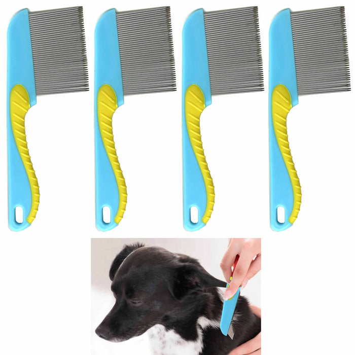 4 Pet Comb Stainless Steel Detangle Dog Cat Hair Flea Brush Metal Grooming Rake