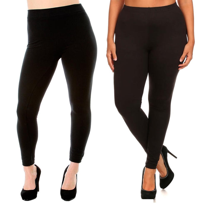 Women's Classic Leggings Black Stretchy Plus One Size Seamless Fleece Yoga Pants