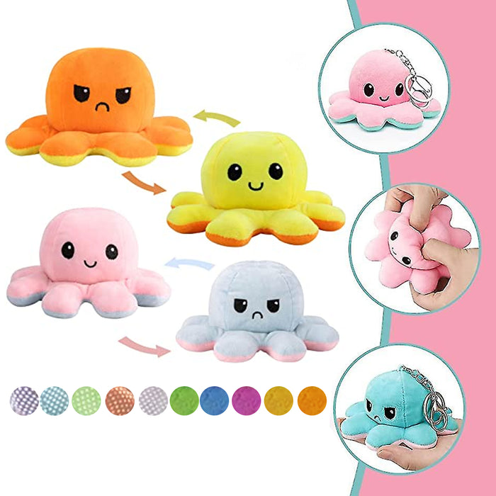 4 Pc Plush Keychain Octopus Flip Moody Happy Grumpy Fun Gift