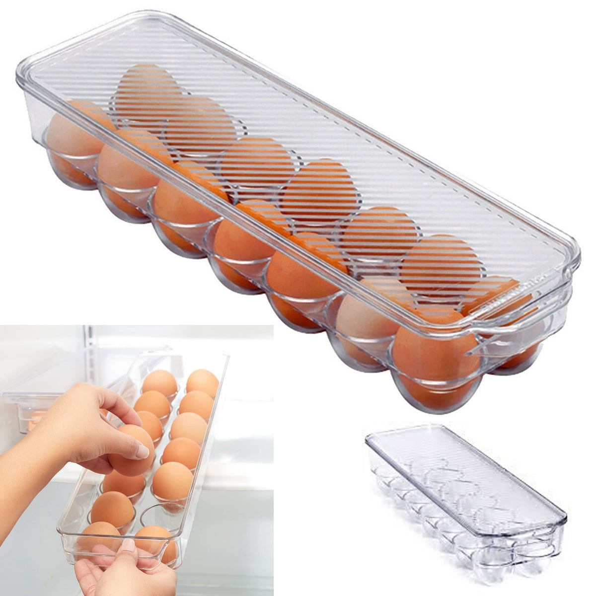 AllTopBargains 1 Kitchen Egg Tray 18 Slot Eggs Holder Lid Container Fridge Refrigerator Storage