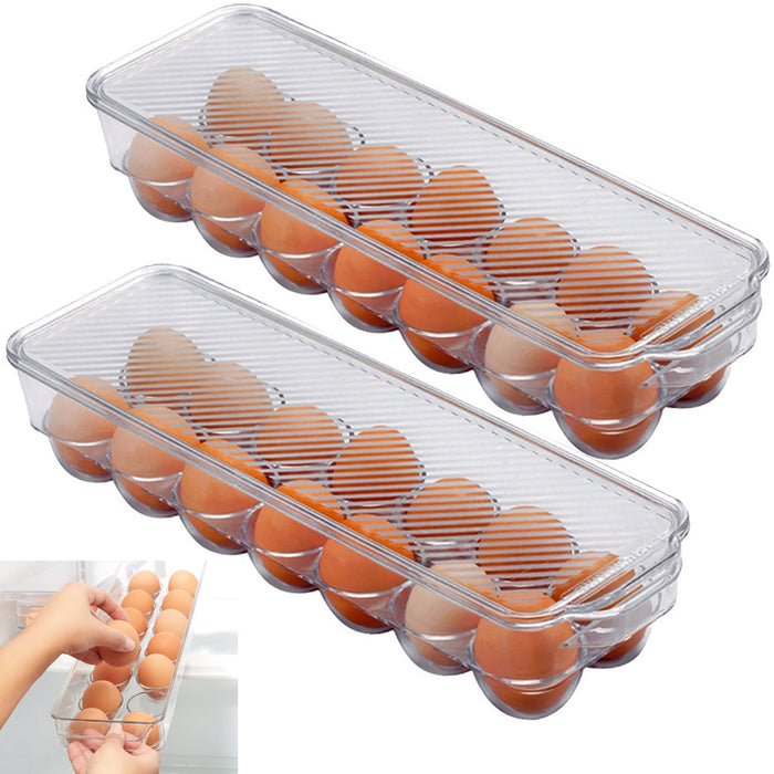 2 Egg Tray Holder Container Lid Cover 14 Cup Carton Refrigerator Storage Kitchen