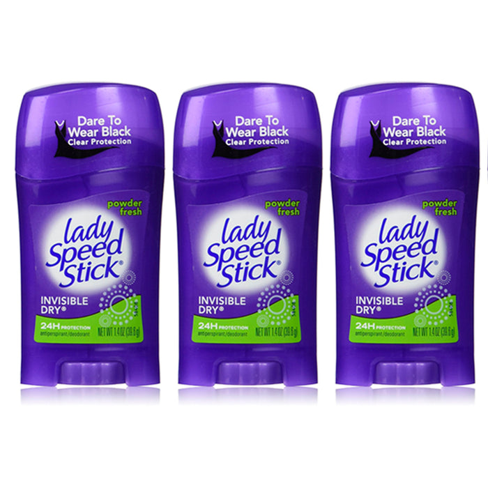 3 X Lady Speed Stick Deodorant Powder Fresh Invisible Dry Solid Antiperspirant