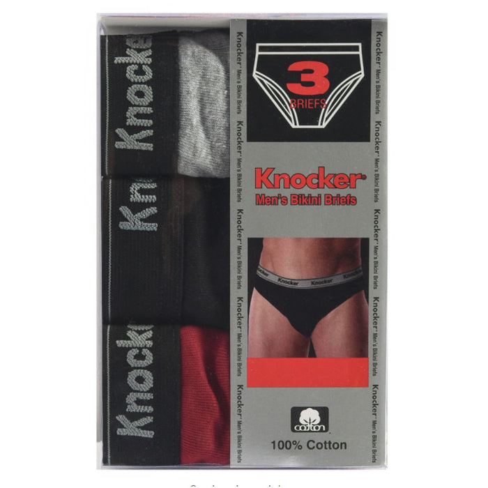 3 Pack Knocker Mens Bikinis Briefs Underwear 100% Cotton Solid
