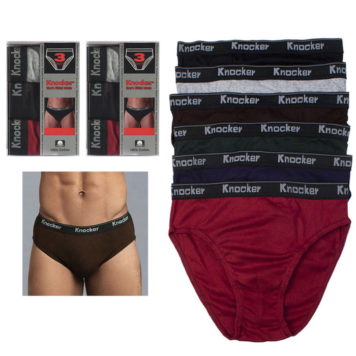 6 Pack Mens Cotton Stretch Boxers Bikinis Briefs Underwear Solid Knocker M 32-34