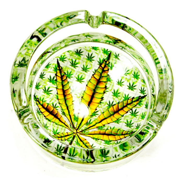 1 Marijuana Leaf Glass Ashtray Smoke Ganja Cannabis Pot 420 Design Cigarette
