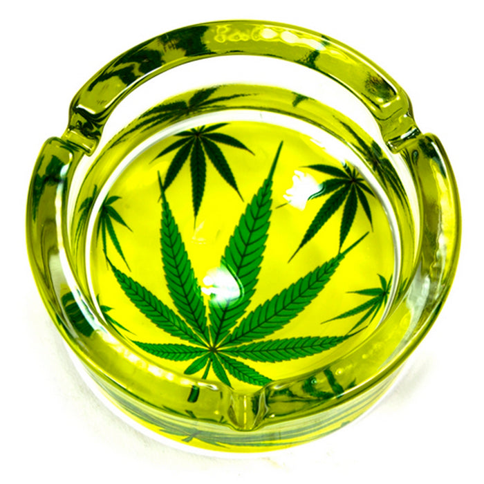 1 Marijuana Leaf Glass Ashtray Smoke Ganja Cannabis Pot 420 Design Cigarette