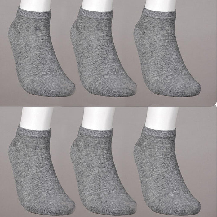 6 Pairs Ankle Socks Mens Womens Low Cut Crew Sports Shoe Size 10-13 Grey