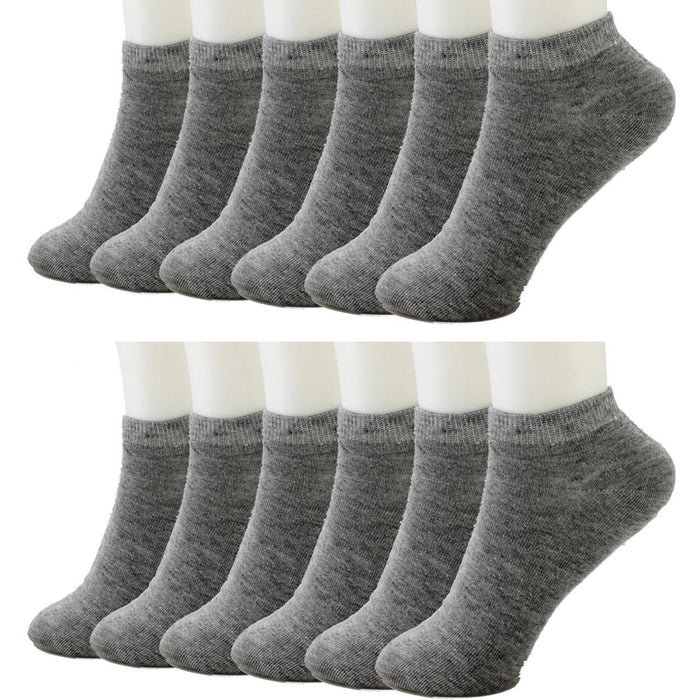 12 Pack Ankle Socks Cotton Men Womens Size 10-13 Low Cut Crew Stretch Sport Grey