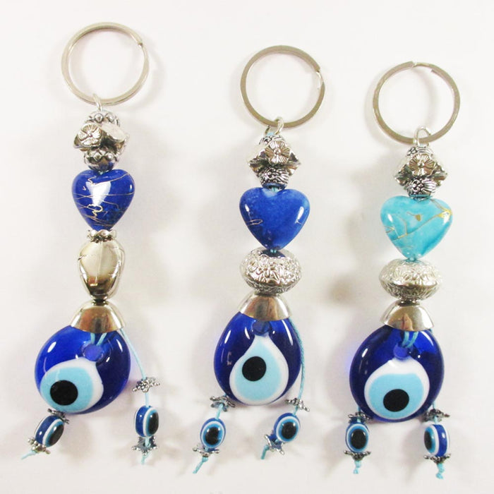 1 Blue Evil Eye Heart Keychain Ring Nazar Hamsa Kabbalah Lucky Charm Gift Amulet