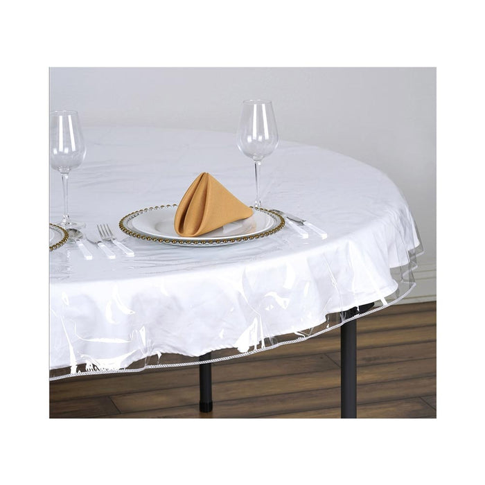 Crystal Clear Vinyl Tablecloth Protector 70" Round Plastic Table Cover fits: 28" x 48" to 40" x 80"