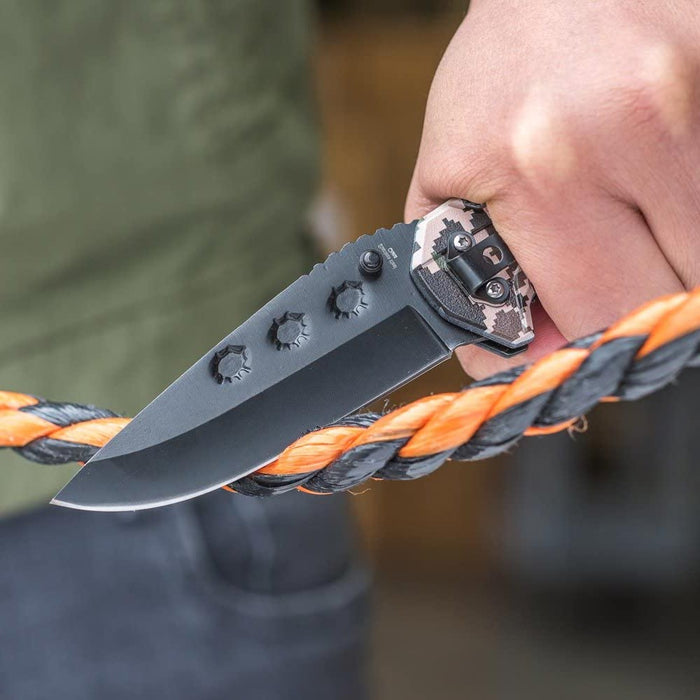 Camo Folding Knife Tactic 3.5" Blade Clip Survival Hunting Camping Spring Close