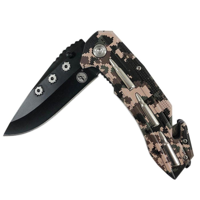 Camo Folding Knife Tactic 3.5" Blade Clip Survival Hunting Camping Spring Close