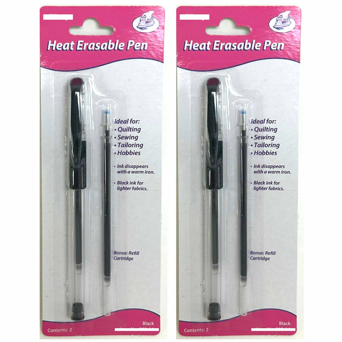 2 Pk Heat Eraseable Fabric Pen Refill Black Ink Marking Clothing Sewing Crafts