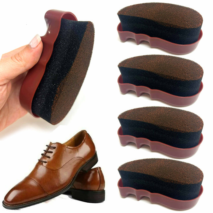 4 Brown Shoe Boot Polish Shine Foam Brush Sponge Instant Color Leather Care Kit