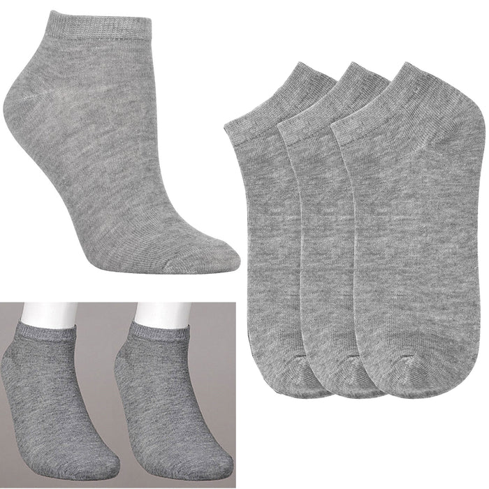 3 Pairs Men Women Ankle Quarter Socks Low Cut Cotton Crew Stretch Sport Grey 6-8