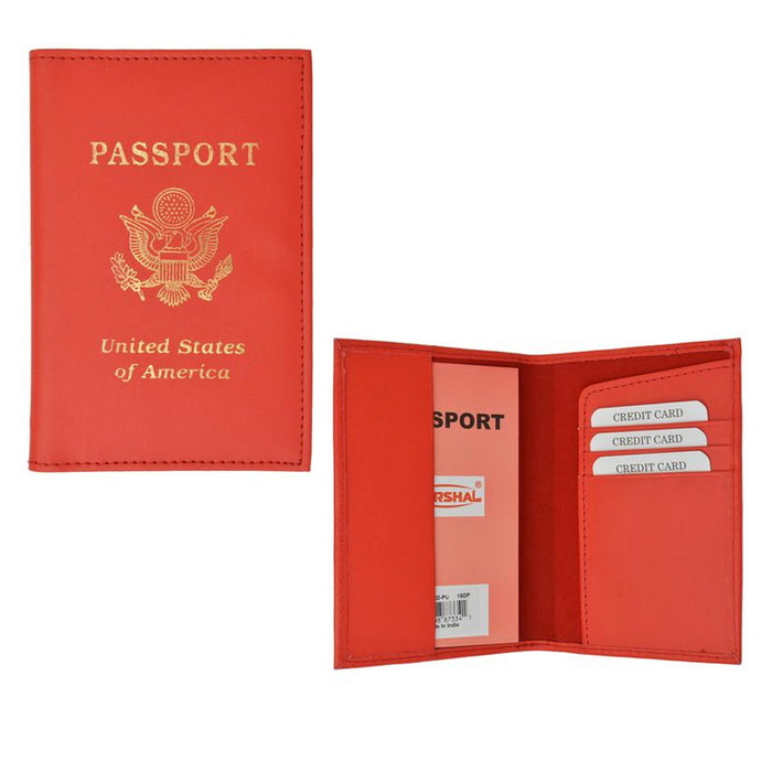 USA Passport Cover Genuine Leather America Seal Holder Case Travel Wallet Red