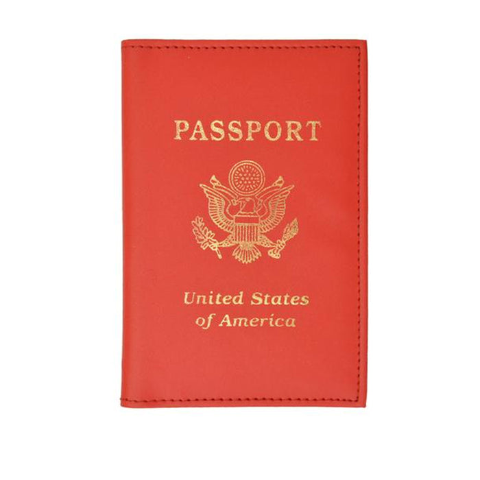 USA Passport Cover Genuine Leather America Seal Holder Case Travel Wallet Red