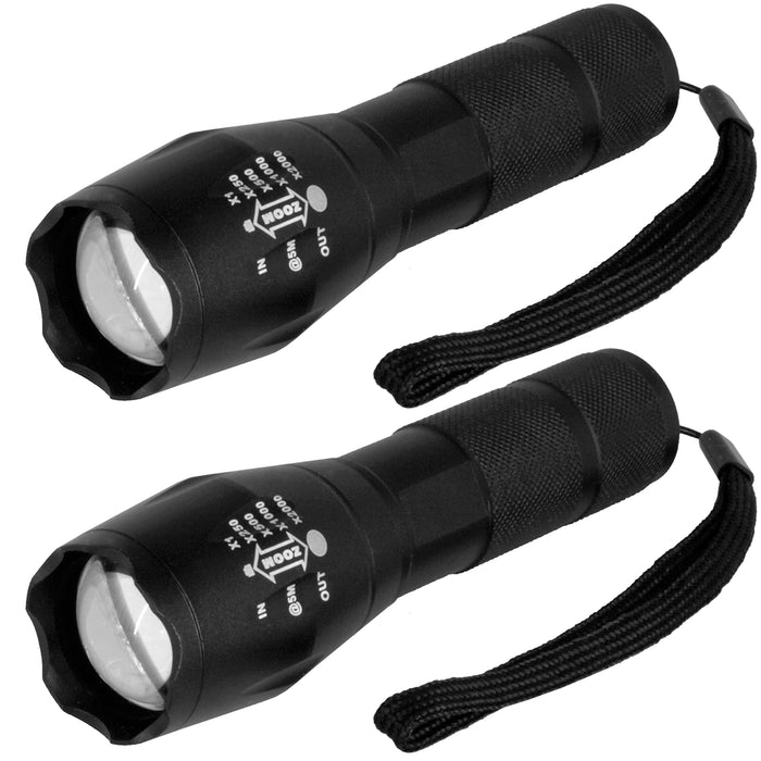 2 Tactical Flashlight Waterproof High Powered 5 Light Modes Adjustable Focus 6"