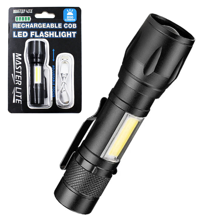 1 Rechargeable Mini Tactical COB LED Flashlight 3 Light Mode Adjustable Focus 4"
