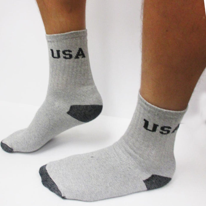 12 Pairs Mens USA Crew Socks Sports Cushioned Running Cotton USA Size 9-11 Grey