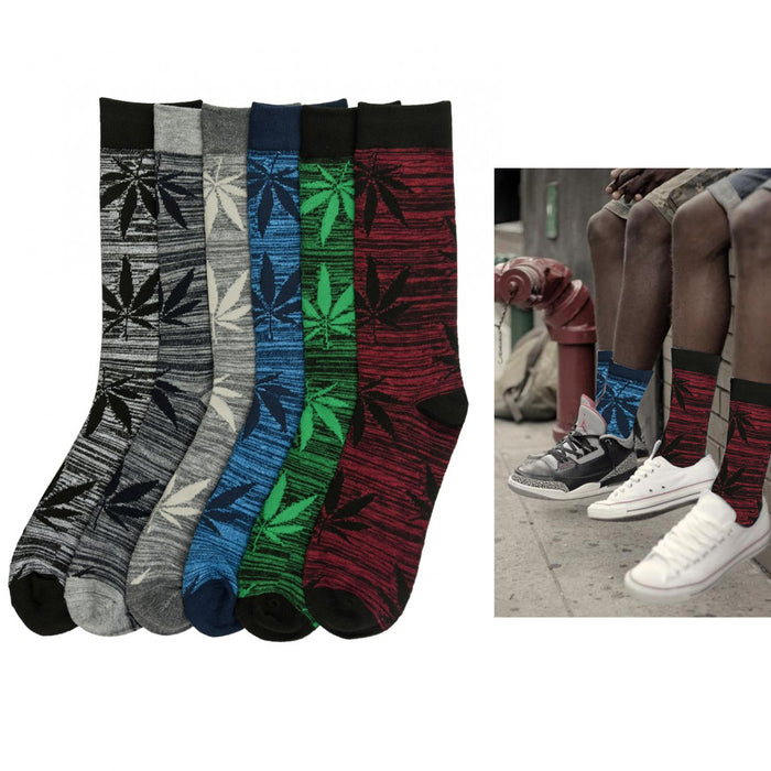 6 Pair Knocker Crew Socks Leaf Design Mens Casual Wear Work Size 10-13