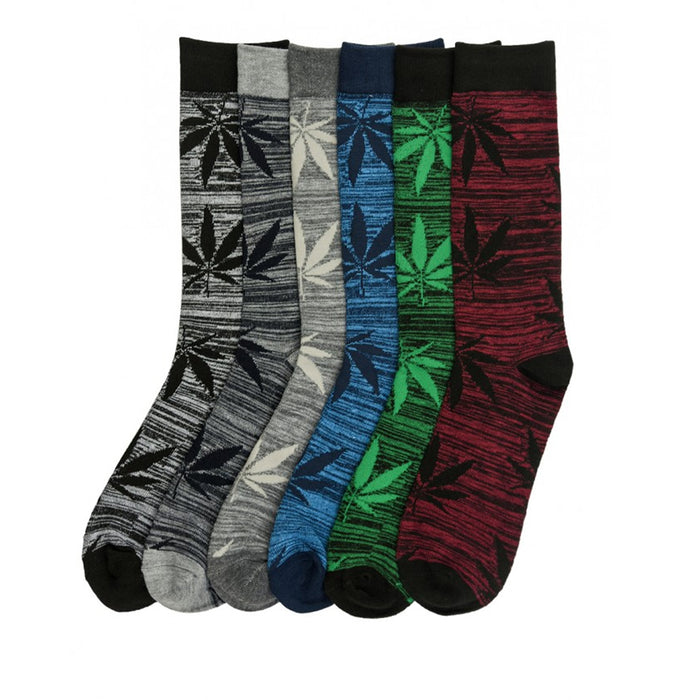 6 Pair Knocker Crew Socks Leaf Design Mens Casual Wear Work Size 10-13