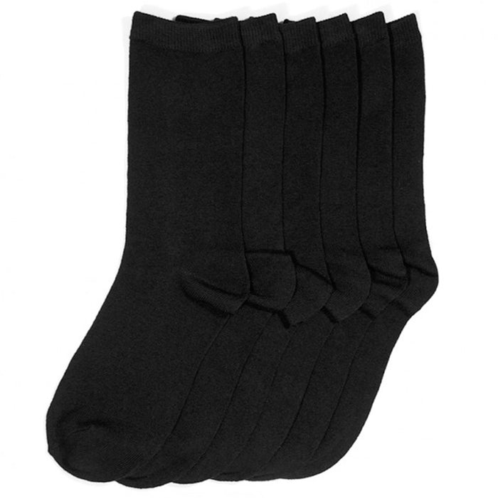 6 Pair Black Knocker Calf Crew Cut Socks Solid Unisex Casual Wear Work Size 9-11