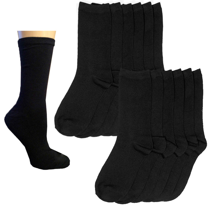 12 Pair Solid Crew Socks Basic White Black Casual Unisex Wear Knocker Size 9-11