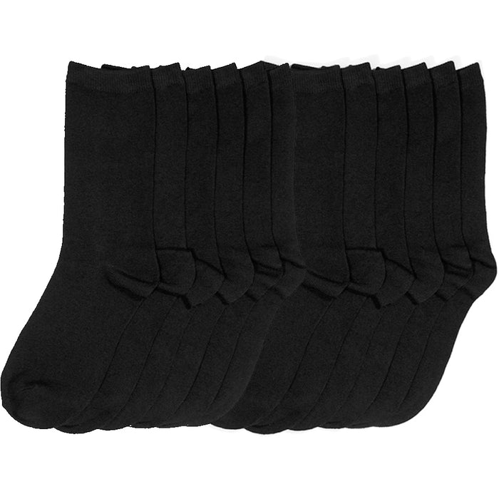 12 Pair Basic Black Knocker Calf Crew Socks Solid Unisex Casual Wear Size 9-11
