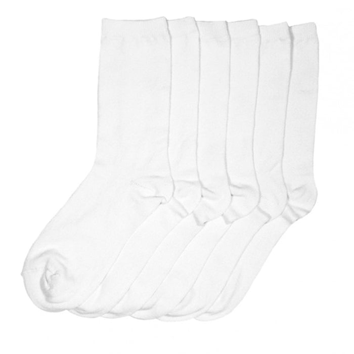 6 Pair Crew Socks Basic White Knocker Solid Womens Casual Wear Work Size 9-11