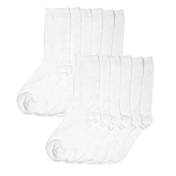 12 Pair Crew Socks White Knocker Basic Solid Unisex Casual Wear Work Size 9-11