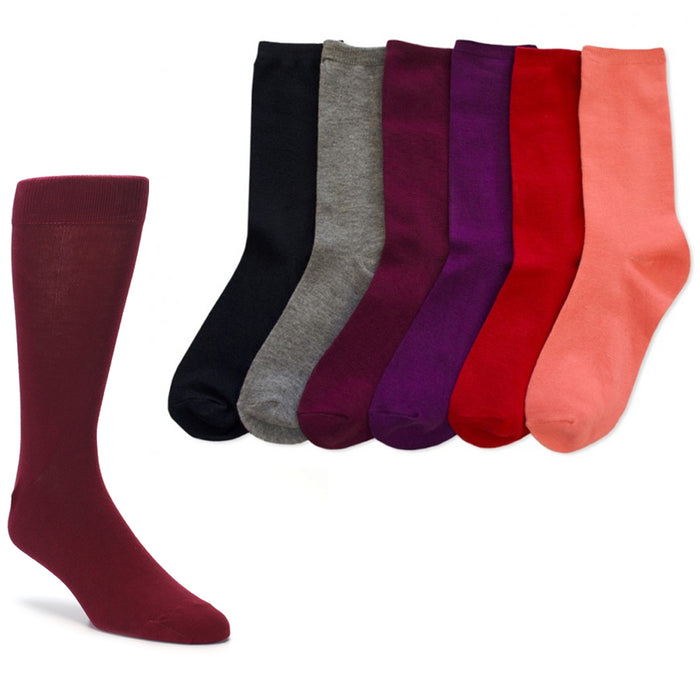 6 Pair Knocker Crew Socks Assorted Solid Colors Women Casual Wear Work Size 9-11