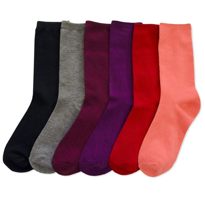 6 Pair Knocker Crew Socks Assorted Solid Colors Women Casual Wear Work Size 9-11