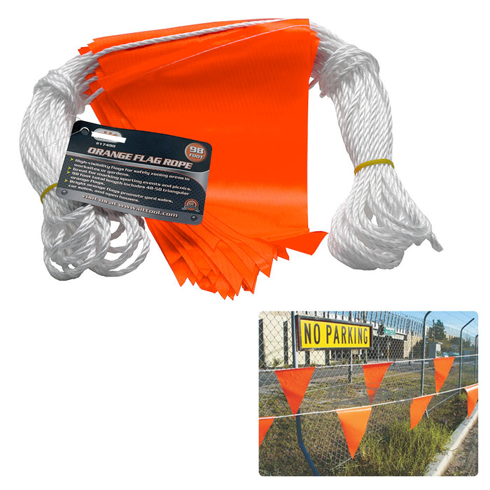98' Hi Vis Orange Flag Rope Bunting Pennant Safety Garage Sale Sport Advertising