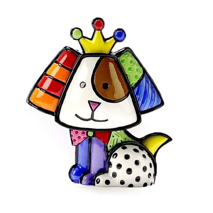 1 X Romero Britto Mini Dog Crown Royalty Ceramic Sculpture Colorful Figurine Art