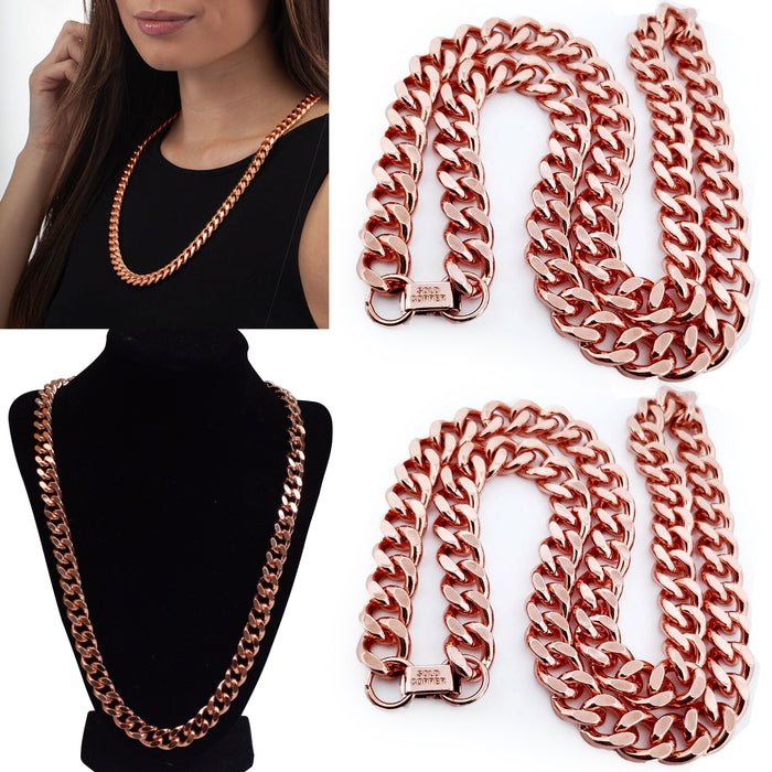 2 X Men Women Jewelry Pure Copper Cuban Link Necklace Heavy Solid Curb Chain 24"