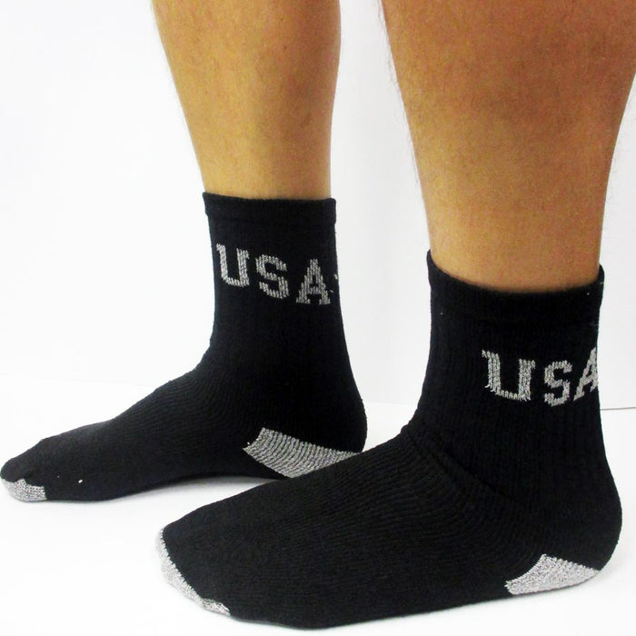 4 Pairs Mens USA Crew Socks Cushioned Black Sport Dress Hiking Camp 10-13 Cotton