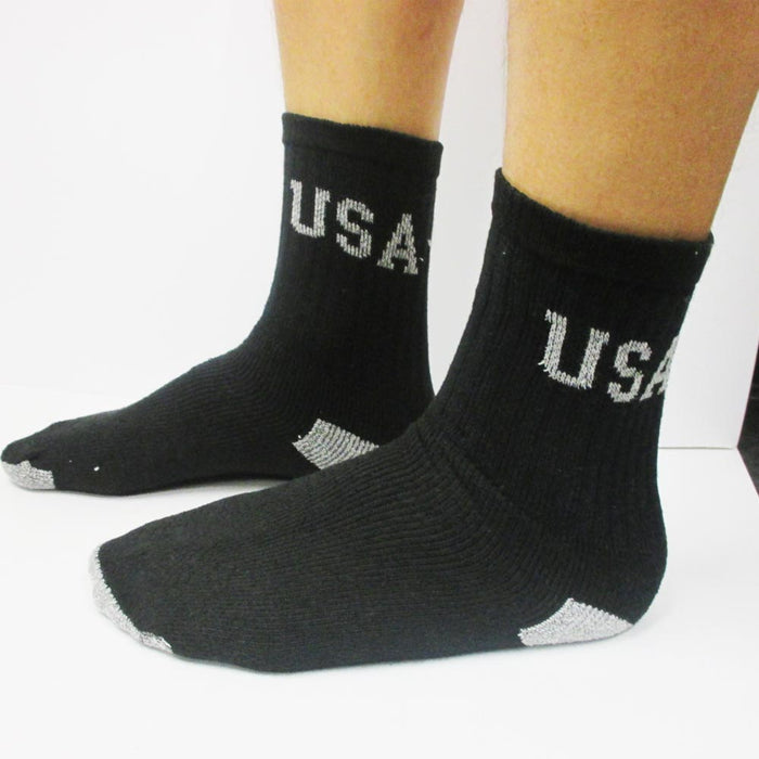 4 Pair Mens Sports Socks Crew Athletic Fit Cushioned Cotton USA Solid Black 9-11