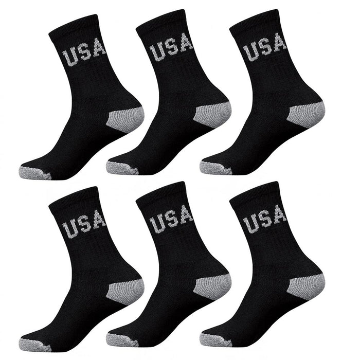 12 Pairs Men's Crew Solid Sports Usa Socks Cotton 10-13 Black Athletic Long Tube