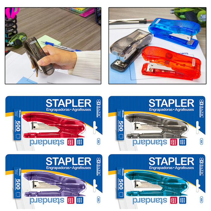 1 BAZIC Stapler 500ct Refill Staples Handheld Paper Office Desktop Standard