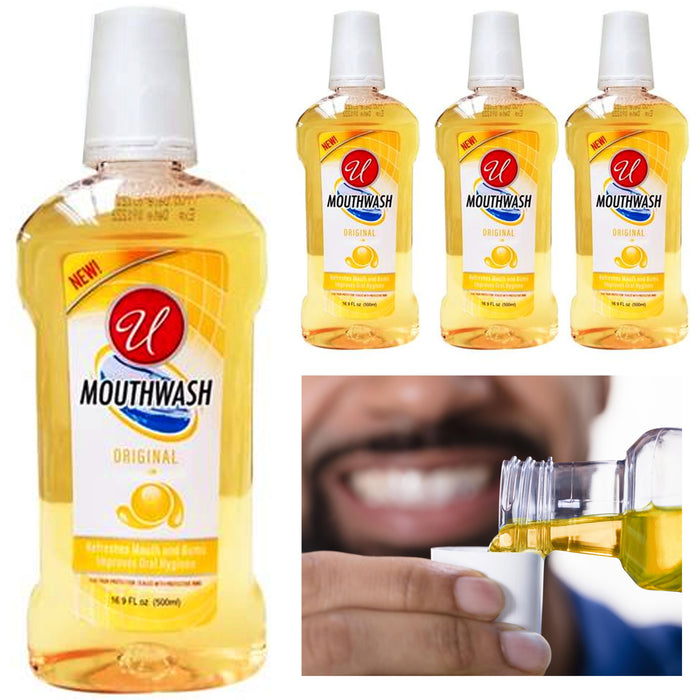 4 Pc Mouth Wash Original Mouthwash Rinse Cleansing Fresh Breath Oral Care 16.9oz