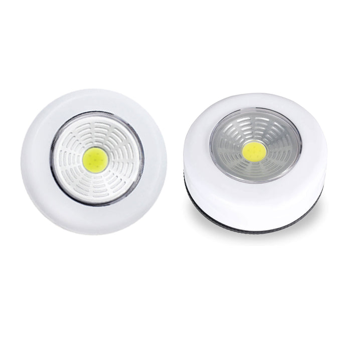 2 Pc White COB LED Night Light Tap Push Cabinet Wall Wireless Battery Operated