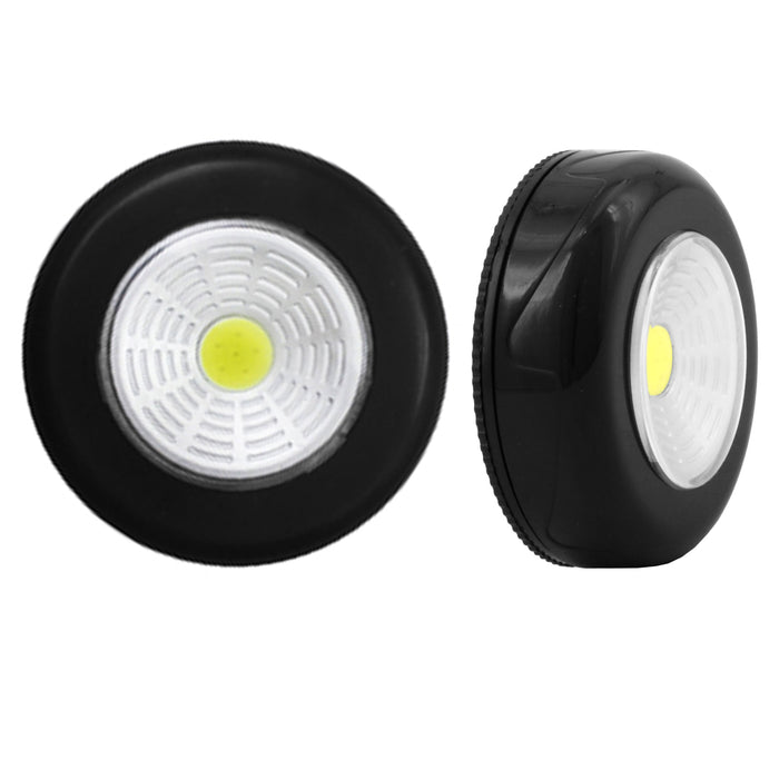 2 Pc Black COB LED Night Light Tap Push Cabinet Wall Wireless Battery Operated
