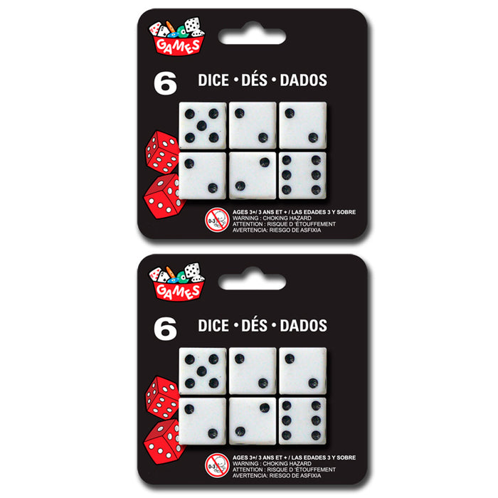 Set of 12 Six Sided Square Opaque Dice White With Black Pip P6 Die D6 Game Lot