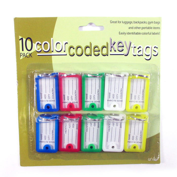 10 Pc Color Coded Key Tags Keychain Split Rings Labels Color Plastic Key ID Home