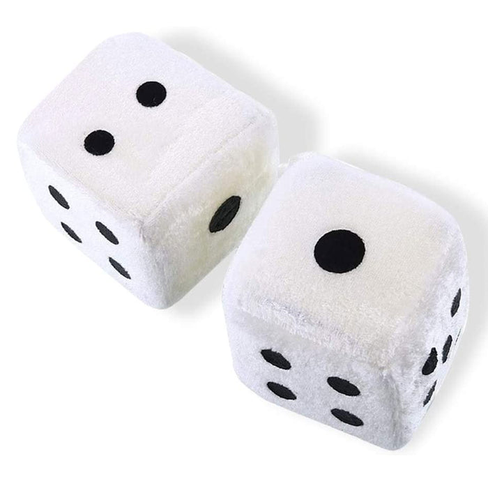 Fuzzy Dice Hanging On Classic Collector Car Rearview Mirror Stock