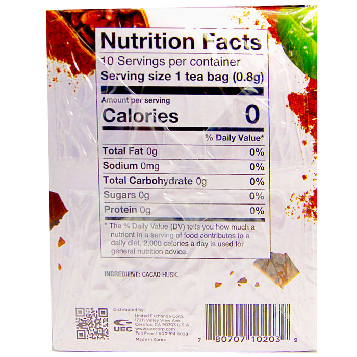 20 Ct Natural Herbal Tea Cacao Husk Energy Boost Leaf Bags Health Wellness Drink