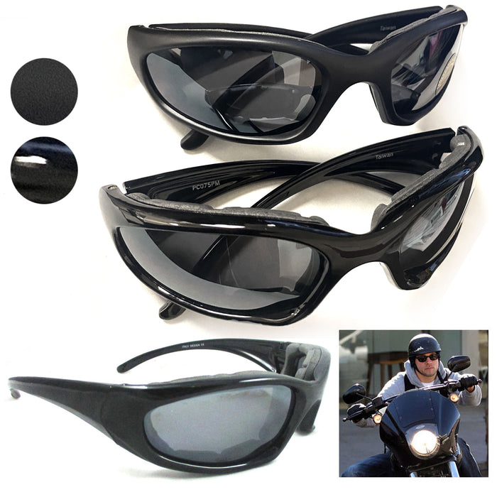 1 Wind Resistant Motorcycle Riding Sunglasses UV Day Sports Glasses Foam Padded, Size: One size, Black