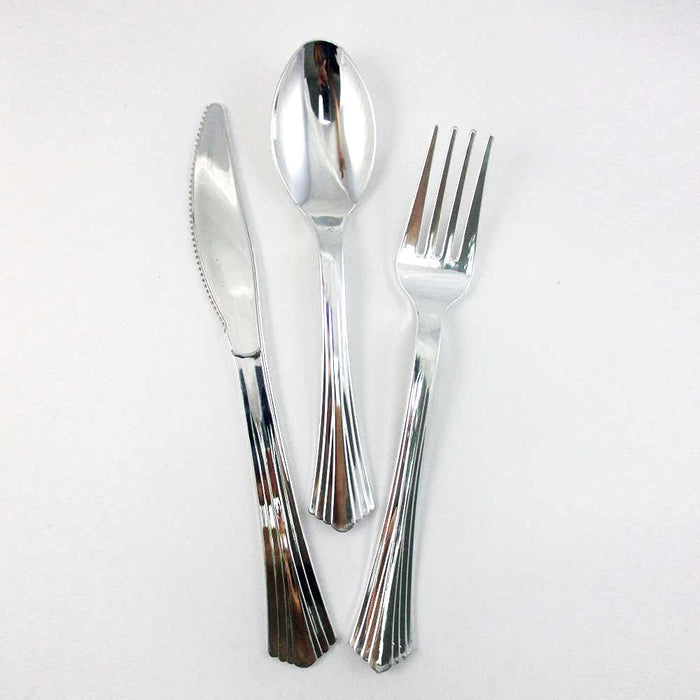 90 Disposable Plastic Plates Dinner Wedding Silverware Silver Rim Party Supplies